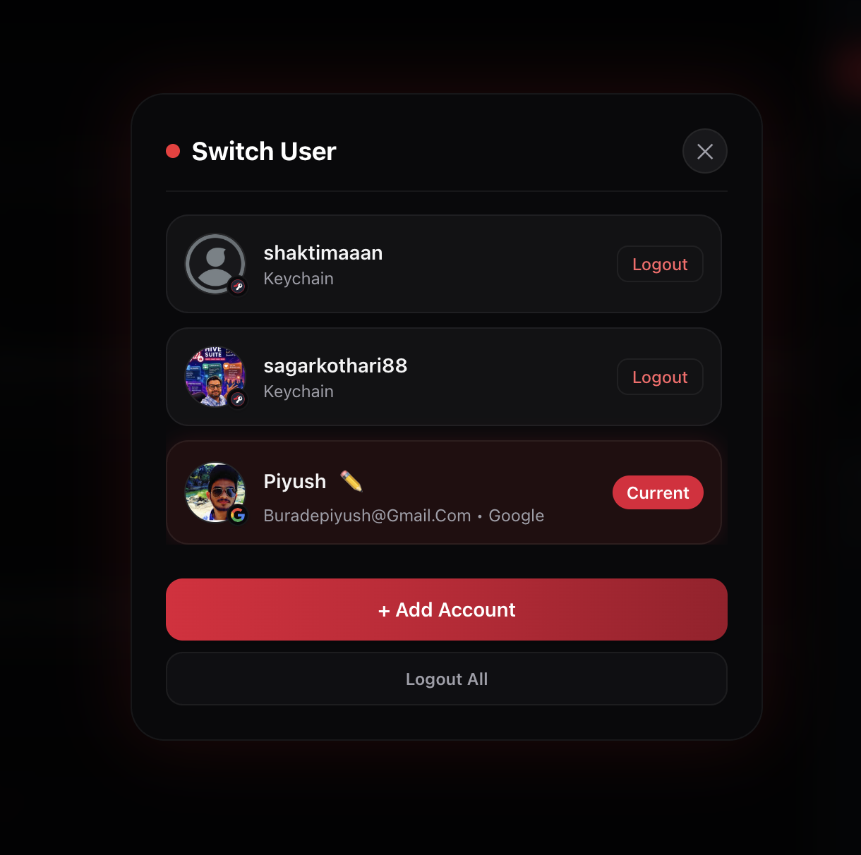 Web2 Account Switcher