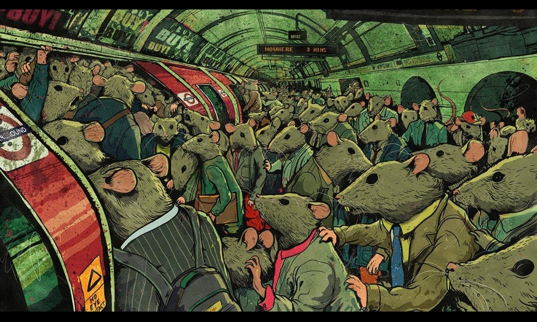 Subway scene from "Happiness" By Steve Cutts